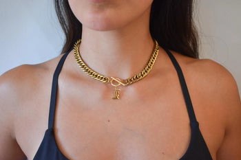 Gold Toggle Letter Charm Necklace