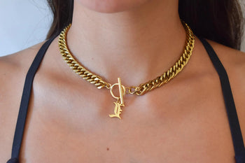Gold Toggle Letter Charm Necklace