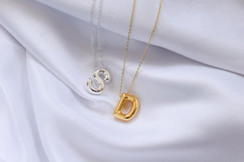 Gold Bubble Letter Pendant Necklace