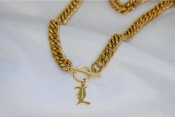 Gold Toggle Letter Charm Necklace