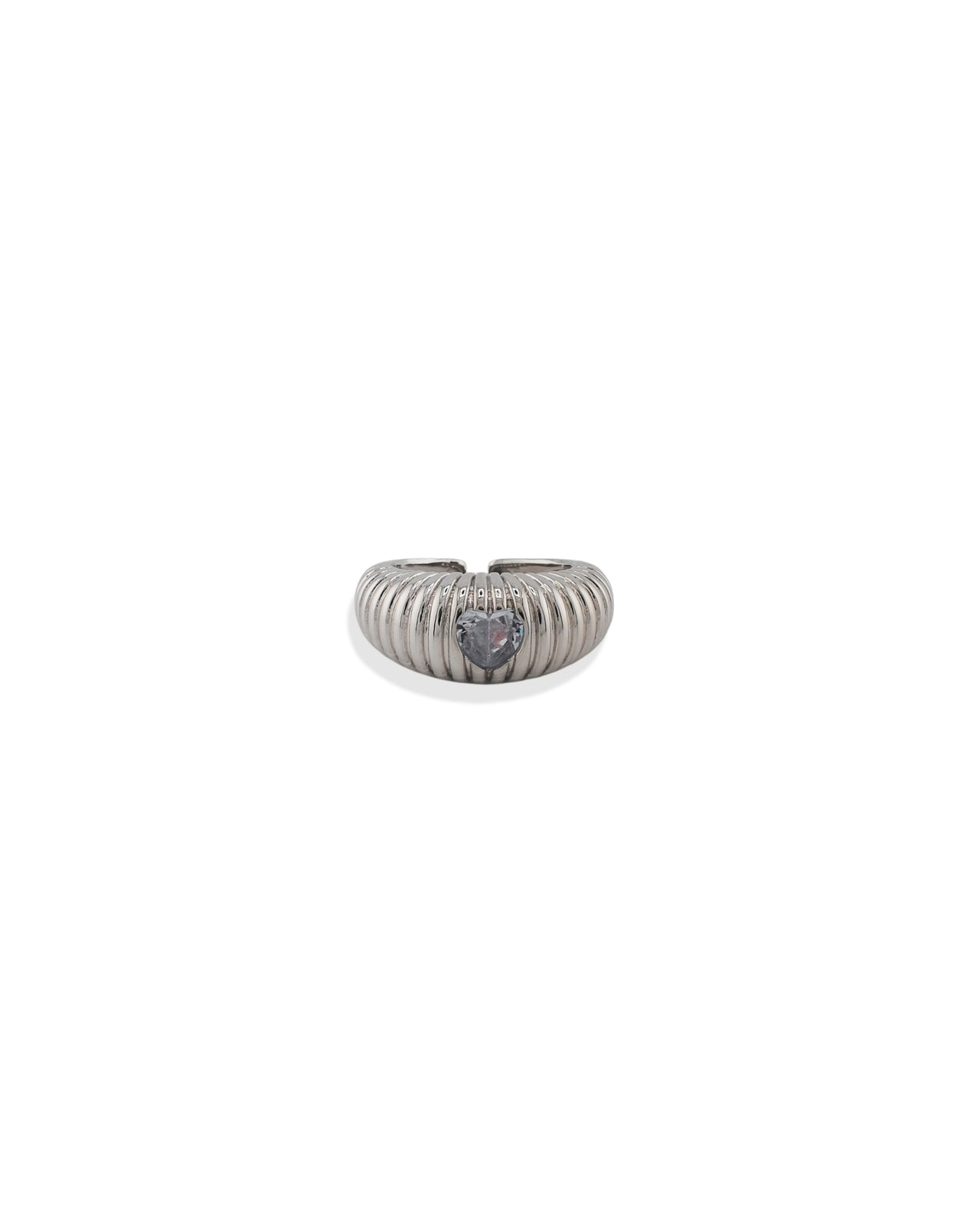 Ribbed Crystal Heart Ring